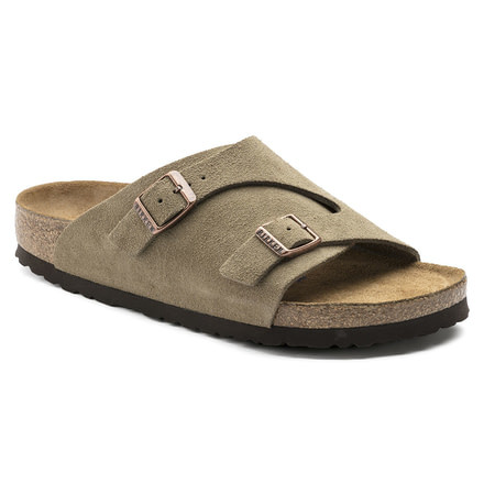 Birkenstock Zurich Soft Footbed Suede Leather Sandals - Womens, Taupe, Narrow, 37, 1009533-37