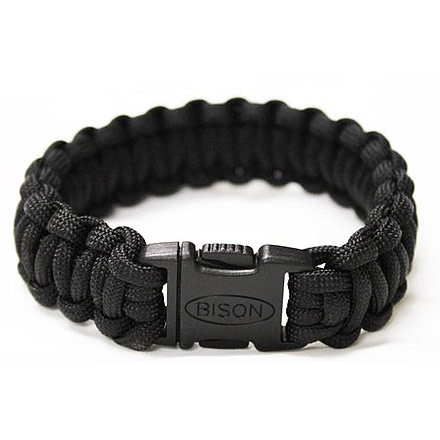 Bison Designs Paracord Side Release Survival Bracelet - Cobra-Medium-Black