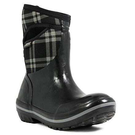 Bogs Womens Plimsoll Plaid Mid Boot,Black,Size 6 71786-001-6