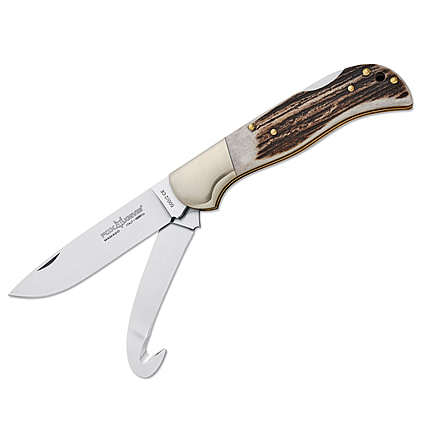 Boker 500/2Ce Fox Multi Hunter Folding Knife, 3.3in, N690, Stag, Uncoated, Brown, 500/2CE