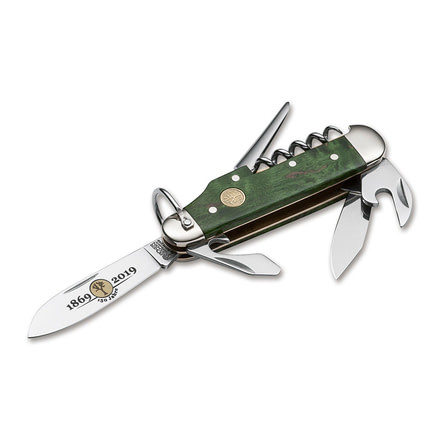 Boker Camp Knife Anniversary 150 Folding Knife, 2.6in, Curly Birch Wood, Uncoated, Green, 116051