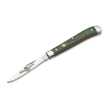 Boker Delicate Anniversary 150 Fixed Blade Knife, 3.1in, Curly Birch Wood, Uncoated, Green, 116016