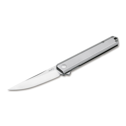 Boker Kwaiken Flipper Framelock Folding Knife, 3.5in, D2, Uncoated, Silver, 01BO269