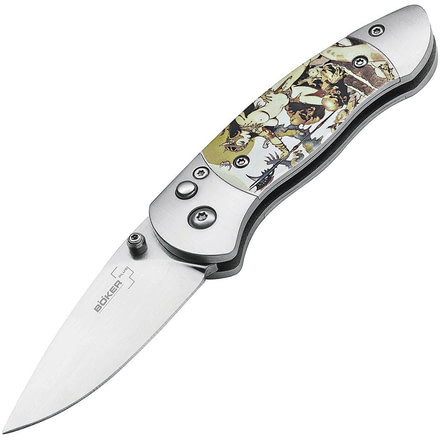 Boker Plus Gordito Frazetta Folding Knife, 2.4in, 440C, Aluminum, Uncoated, Multicolored, 01BO650