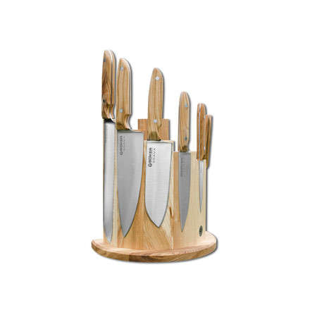 Boker USA 6pc Brava Knife Set w/Block X50CrMoV15 Steel Blade,Olive Wood Handle 130483SET