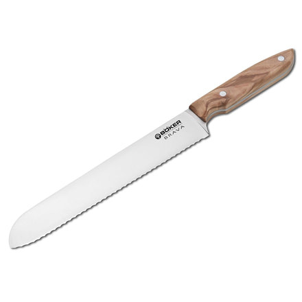 Boker USA Brava Bread Knife,9.5in,X50CrMoV15 Steel Blade,Olive Wood Handle 130485