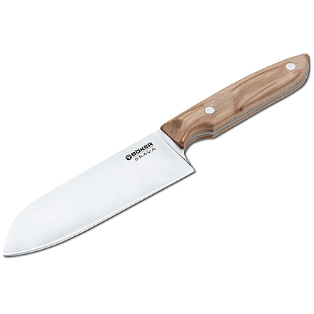 Boker USA Brava Santoku Knife 6.375in,X50CrMoV15 Steel Blade,Olive Wood Handle 130484