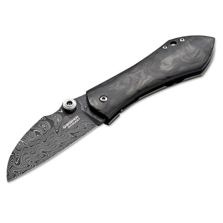 Boker USA Jens Anso 67 Wild Carbon Damascus Folding Knife,3.38in Damascus Steel Blade,Kohlefaser Handle 110320DAM