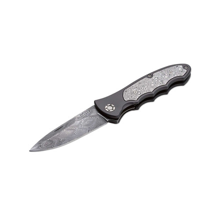 Boker USA Leopard Damast III 42 Collection Folding Knife,3.81in Hanforged Damascus Blade,Powdered Metal Damascus Inlays 110239DAM