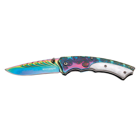 Boker USA Magnum Pearl Rainbow Folding Knife,3.38in 440 Stainless Steel Blade,Stainless Steel Handle 01LG805