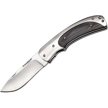 Boker USA Magnum Silver Folding Knife,3.13in 440 Stainless Steel Blade,G10 / Stainless Steel Handle 01MB162