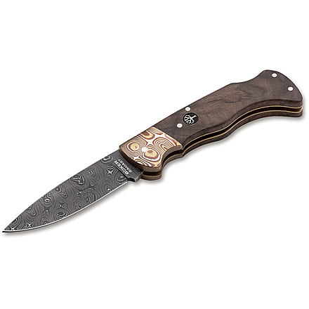 Boker USA Mokume Damascus Walnut Knife, Brown, Small, 110166DAM