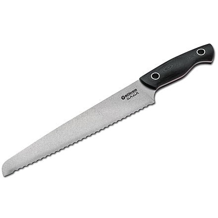 Boker USA Saga Bread Knife,9.25in 440C Steel Stonewash Finish Blade,Black G10 Handle 130481
