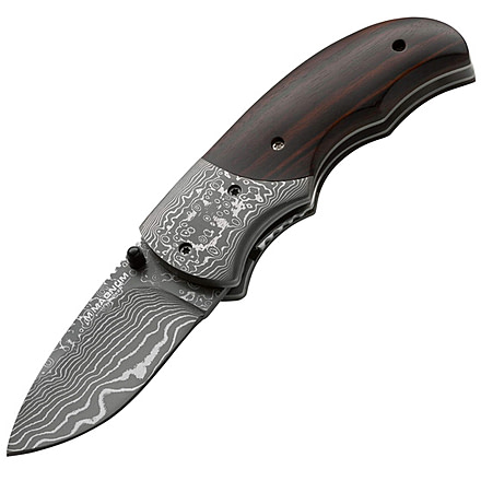 Boker USA Stubby, Ebony Wood Handle, Damascus, Plain B-01MB178DAM