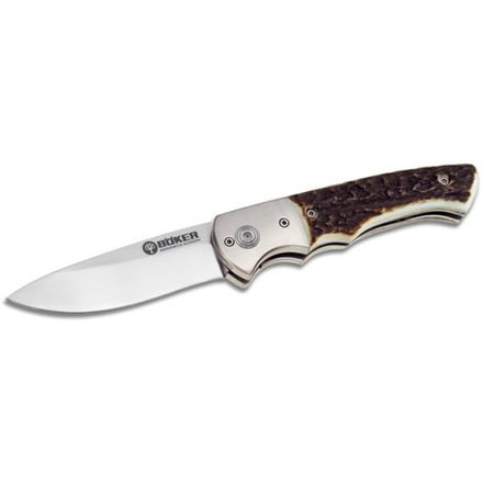 Boker USA Titan Hunter Stag Folding Hunting Knife w/ Leather Sheath 110171