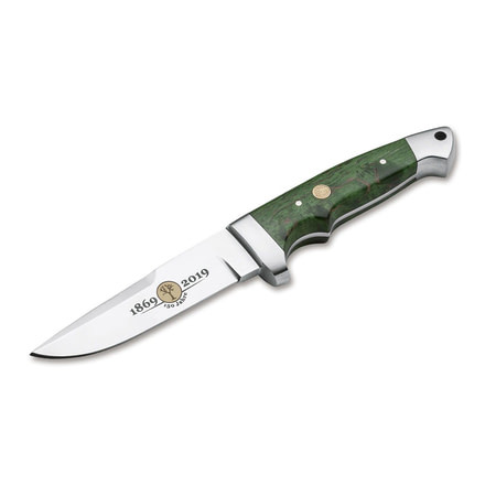 Boker Vollintegral Anniversary Fixed Blade Knife, 4.7in, 440C, Curly Birch Wood, Uncoated, Green, 126585