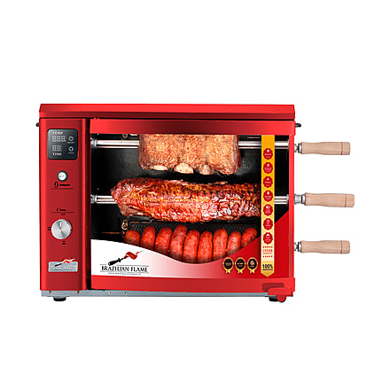 BRAZILIAN FLAME 03-LX Red Gas Rotisserie 3 Skewer Grill, Red, BG-03LX Red
