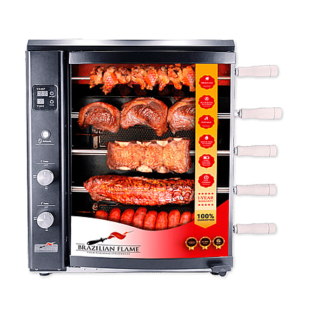 BRAZILIAN FLAME 05-LX Black Gas Rotisserie 5 Skewer Grill, Black, BG-05 LX Black