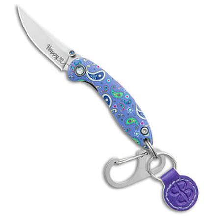 Brighten Blades Brighten Blades HAPPY Keychain Frame Lock Knife Paisley Aluminum 1.7" Satin, Blue/Purple, Stainless Steel, adult, BHQ-138650