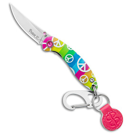 Brighten Blades Brighten Blades PEACE Keychain Frame Lock Knife Rainbow Aluminum 1.7" Satin, Blue/Pink/Yellow, Stainless Steel, adult, BHQ-138657
