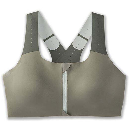 Brooks Dare Zip Run Bra 2.0 - Womens, Pebble/Dark Pebble/Cool Mint, 36DE, 350083326.036DE
