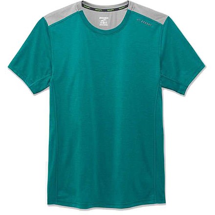 Brooks Distance Men's Short Sleeve Shirt, Lake/Stone, Small, 211052-Lake/Stone-S