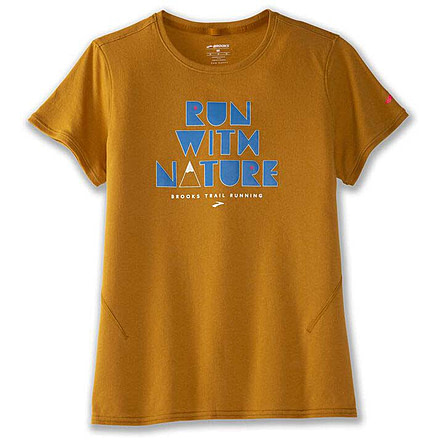 Brooks Distance Short Sleeve 2.0 - Womens, Ochre/Run With Nature, XS, 221614247.020