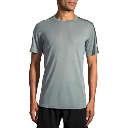 Brooks Distance Short Sleeve - Mens, Heather Balsam/Aspen, XL, 211213377.04