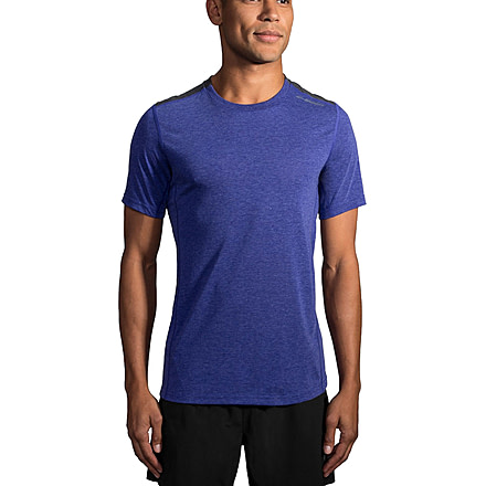 Brooks Distance Short Sleeve Running Top - Men's, Heather Basin/Heather Black, Large, 211052445.035