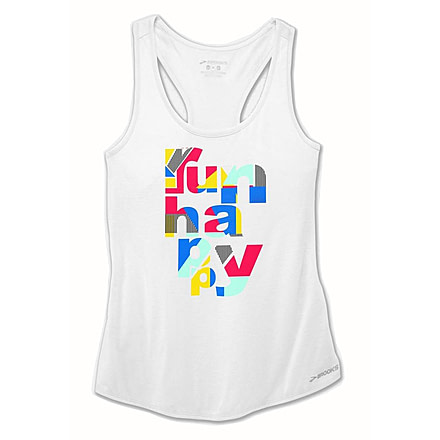Brooks Distance Women's Tank, White/Multi Run Happy, Extra Small, 221260-Wht/MltiRH-XS