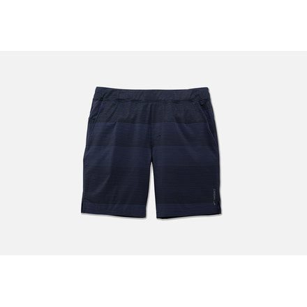 Brooks Fremont 9 Inch Linerless Men's Running Short, Heather Navy/Black Stripe, 2XL 211131-Heather Navy/Black Stripe-XXL