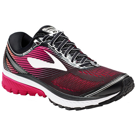 Brooks Ghost 10 Road Running Shoe - Women's-Black/Pink Peacock/Living Coral-Medium-6.5