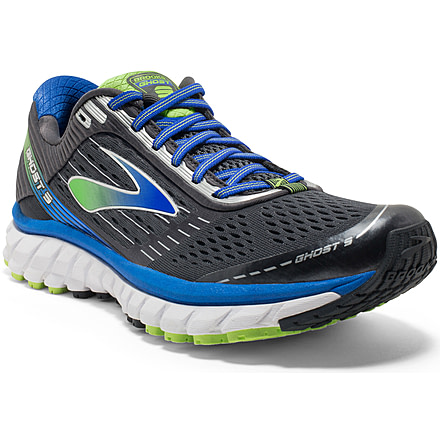 Brooks Ghost 9 Road Running Shoe - Men's-Anthracite/Blue/Lime-Medium-9