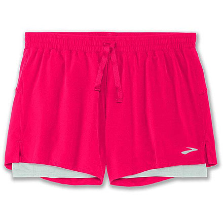 Brooks Moment 5in 2-in-1 Short - Womens, Hyper Pink/Cool Mint, M, 221583631.030