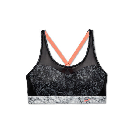 Brooks Moving Comfort FastForward Crossback Bra - Womens, Black Marble/Rose Gold, S, 300633089.025