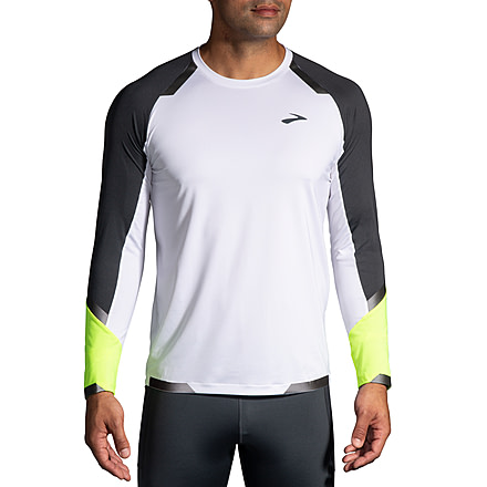 Brooks Run Visible Long Sleeve - Mens, White/Asphalt/Nightlife, S, 211408134.025