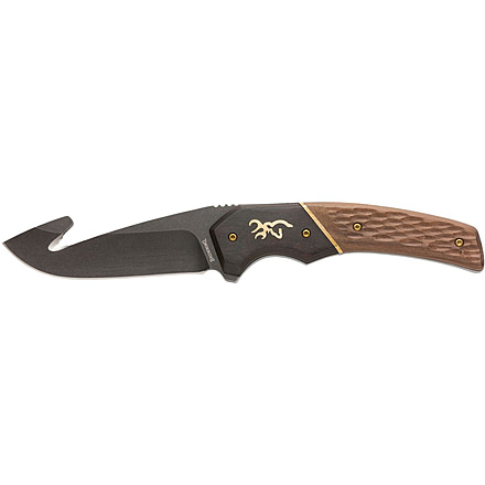 Browning Hunter Fixed Blade Knife, 3.5in, 440-C, Gut Hook Blade, Wood Handle, 3220396