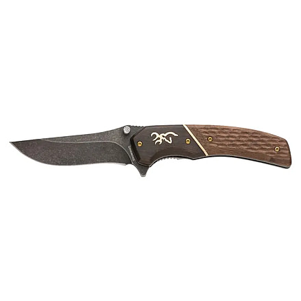 Browning Hunter Folding Knife - Box, 3.5in, 440-C, Straight Back, Wood Handle, N, 3220392B