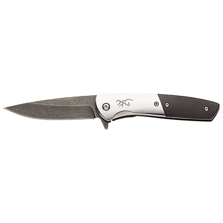 Browning Nine Mile 3in Folding Knife, Drop Point, D2 Tool Steel Blade, Wood Handle, Black, 3220471