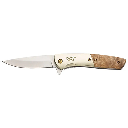 Browning Nine Mile Folding Knife, 3in, D2 High Carbon Steel, Drop Point, Wood Handle, N, 3220470