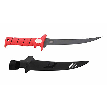 Bubba Tapered Flex Spine Filltet Knife, 9in, Stainless Steel, Serrated, Red Handle, 1213885