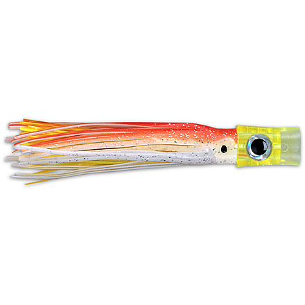 C&amp;H Lures Stubby Bubbler Trolling Lure, 5.5in, Orange/White/Chartreuse Skirt, CH-SBB06