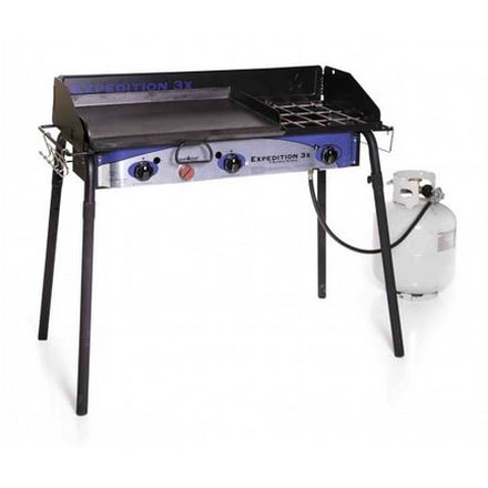 Camp Chef Expedition 3X Triple Buner Stove W/Griddle, Detachable Legs, Windscreen Sg60, White/Blue/Black, TB90LWG