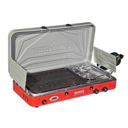 Camp Chef Mountain Series Rainer Camper 2 Burner Stove/Grill/Griddle Combo, Red/Silver MS2GG