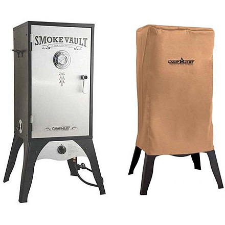 Camp Chef Smoke Vault Food Smoker, 18in, Silver/Black, with Tan Patio Cover, PC18