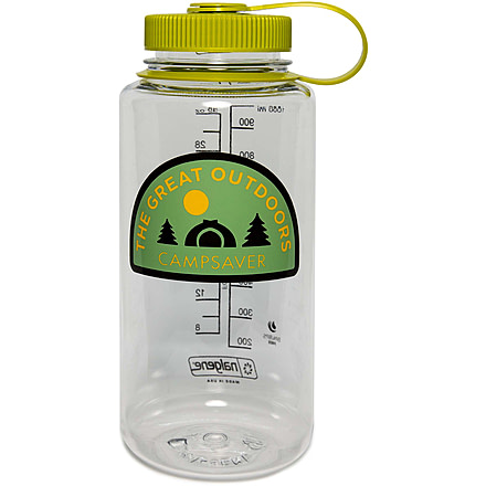 CampSaver Great Outdoors Nalgene Wide Mouth Bottle, Clear / Green, 32 oz, CSTRI32GO-CLR/SPR