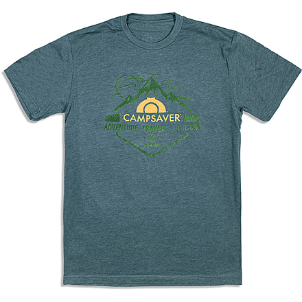 CampSaver Mountain Adventure T-Shirt, Indigo/Forest Green/Tan Logo, XX-Large, MTNADV-IND-FG/TNLG-XX-LG