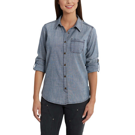 Carhartt Dodson Chambray Long Sleeve Shirt for Womens, Light Indigo, Extra Small/Regular 102778-431-REG-XS