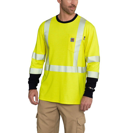 Carhartt Flame-Resistant High Vis Force Long Sleeve T-Shirt, Brite Lime, Medium/Regular 102905-323-REG-M