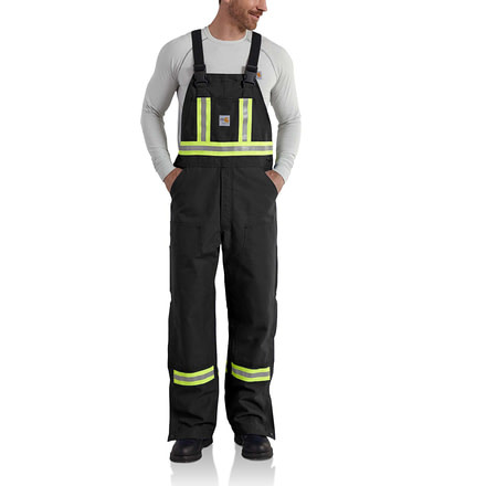 Carhartt Flame-Resistant Striped Duck Bib Overall, Black, 42/34 101703-001-34-42